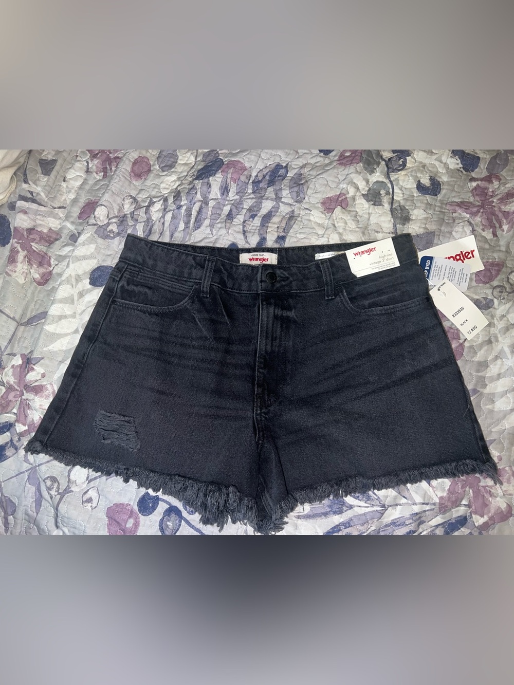 Wrangler Black Frayed Hem High-Rise Denim Shorts